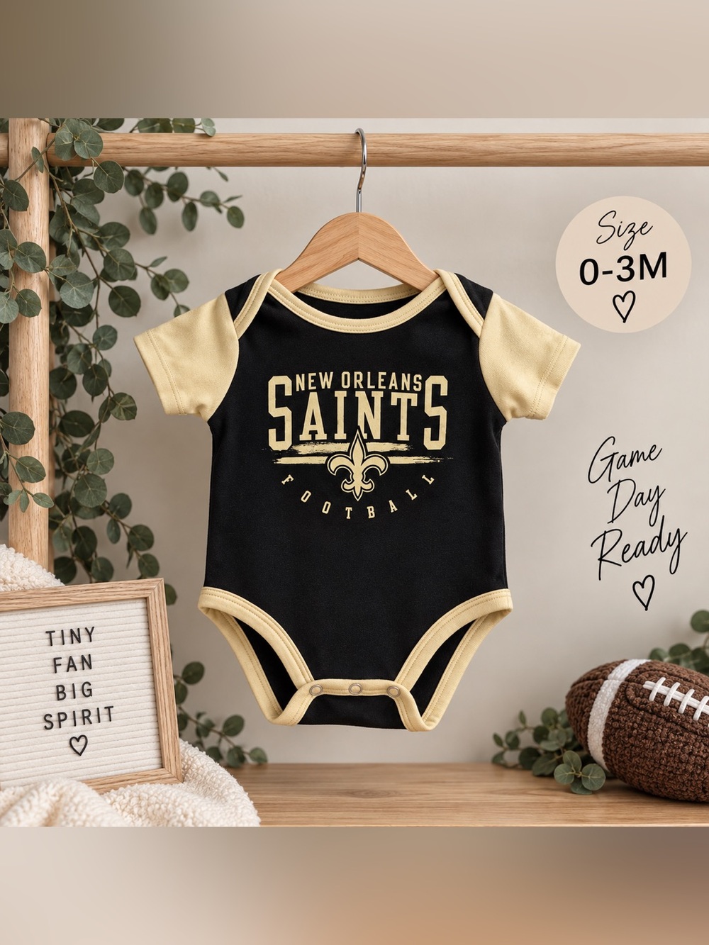 New Orleans Saints NFL Baby Bodysuit 0–3M Black & Gold Football